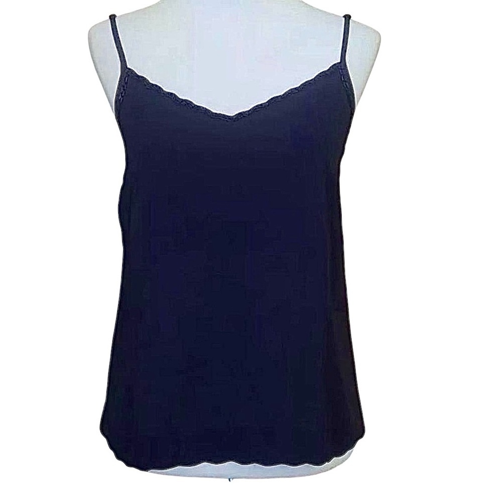 Black Tank Top Camisole w Beaded Trim Semi Sheer Y2K Vibe Modcloth Le Lis NEW